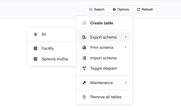 Tables export